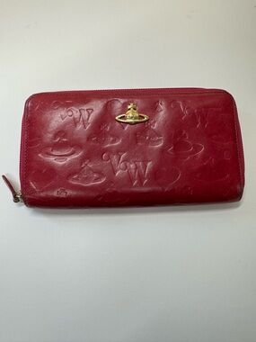 Vivienne Westwood Red Embossed Zip-Around Wallet with Gold Orb